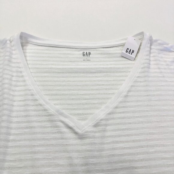 Gap Striped Semi Sheer Lightweight T-shirt Sz L Sleeveless V-Neck Cotton Blend - Picture 2 of 14